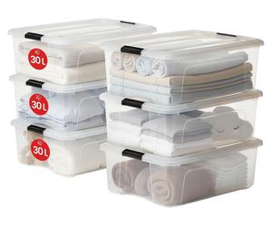 Iris Ohyama, coffret de 6 boîtes de rangement de 30 litres avec clips, empilables, idéales pour le salon, la chambre, le garage - Boîte de rangement New Top Box NTB-30 - Transparente