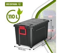 Iris Ohyama, grande boîte de rangement en plastique, 110 l, boîte de garage, noire, empilable, fermetures à cliquet robustes avec poignées, SIA-110