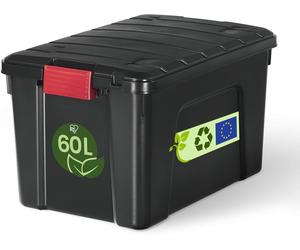 Iris Ohyama, grande boîte de rangement en plastique, 60 litres, idéale pour le garage, couleur noire, empilable, avec fermetures robustes et poignées, modèle SIA-60
