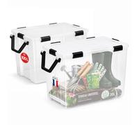 Iris Ohyama, Grande Boite Rangement Hermétique 100L, Lot de 2, AT-100 | Transparent, Poignée et Roues, Couvercle avec Joint Etanche, 6 Clips, Empilable, pour Exterieur, Garage, Vetement, Sans BPA