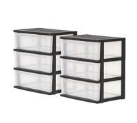 Iris Ohyama, Large Tour de Rangement en Plastique, Lot de 2 Tours, 3 Tiroirs de 34L, Noir, Commodes de chambre, pour Bureau, Garage, Chambre à coucher, Sans BPA, Tiroir, NSW-603