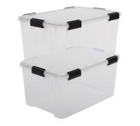Iris Ohyama, Boite Rangement Hermétique, 50L, Lot de 2, Transparent, Couvercle avec Joint Etanche, 6 Clips de Fermeture, Empilable, pour Exterieur, Garage, Vetement, Anti Poussiere, Sans BPA, AT-L