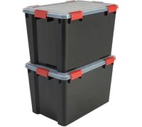 Iris Ohyama, Boite Rangement Hermétique, 70L, Lot de 2, Noir, Couvercle avec Joint Etanche, 6 Clips de Fermeture, Empilable, pour Exterieur, Garage, Vetement, Anti Poussiere, Sans BPA, AT-LD