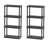 Iris Ohyama, Lot de 2 Etagere de Rangement Plastique Résistante, Capacité de 100 kg, Facile à Assembler, 4 étages, sans BPA, Etagere Garage, Cuisine, Rangement pour Espace de Travail, PRS-M4, Noir