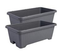 Iris Ohyama, Lot de 2, Jardinière carrée, Finition Mate, 73L×41P×26Hcm, Gris, Grande capacité, idéale pour légumes et Fleurs, Balcon et terrasse, AVP-730
