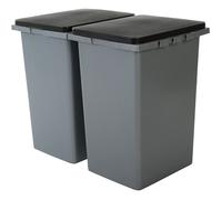 Iris Ohyama, Lot de 2 poubelles pour tri sélectif, 45 L, Clipsable, L38 x l33.5 x H55 cm, Gris / Noir