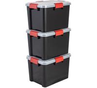 Iris Ohyama, Boite Rangement Hermétique, 20L, Lot de 3, Noir, Couvercle avec Joint Etanche, 4 Clips de Fermeture, Empilable, pour Exterieur, Garage, Vetement, Anti Poussiere, Sans BPA, AT-SD