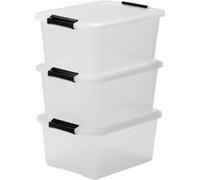 iris ohyama lot de 3 boîtes de rangement top box tb-15 - plastique - 15 l - 39 x 29 x 18,6 cm - transparent et noir G