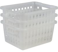 Iris Ohyama, Lot de 3 paniers de Rangement, 11.6 L, Empilable, Poignées ergonomiques, Salle de Bain, Dressing - Basket VM-30 - Transparent
