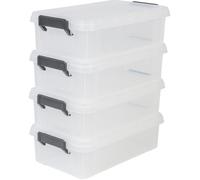Lot de 4 boîtes de rangement IRIS OHYAMA MBX-4 - Plastique - 4 L - 36,5 x 21,4 x 10,5 cm - Transparent et noir