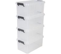 Iris Ohyama, Boite Rangement Plastique avec Couvercle, 6L, Lot de 4, Transparent, Clips de Fermeture, Poignée, Empilable, Organisation Solide & Durable, pour Chambre, Garage, Bureau, MBX-6