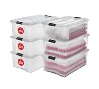 Iris Ohyama, Boite Rangement Plastique avec Couvercle, 30L, Lot de 6, Transparent, Clips de Fermeture, Poignée, Empilable, Organisation Solide & Durable, pour Chambre, Dressing, Bureau, NTB-30