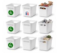 Iris Ohyama, Lot de 9 Bacs de Rangement en Plastique, 5L, Blanc, Empilables, pour Cuisine, Salle de Bain, Chambre, Placard, Bureau, Organisation Solide & Durable, SNL-5D