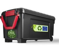 Iris Ohyama, Malle, Boîte de rangement plastique, avec Couvercle et Clips de fermeture, 170L, A l'unité, Empilable, Roues, Sans BPA, Grenier, Cabanon, Garage, SIA-1000, Noir