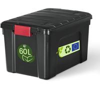 Iris Ohyama, Malle, Boîte de rangement plastique, avec Couvercle et Clips de fermeture, 60L, A l'unité, Empilable, Roues, Sans BPA, Grenier, Cabanon, Garage, SIA-60, Noir