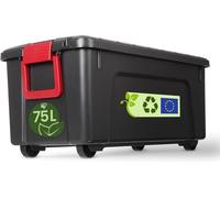 Iris Ohyama, Malle, Boîte de rangement plastique, avec Couvercle et Clips de fermeture, 75L, A l'unité, Empilable, Roues, Sans BPA, Grenier, Cabanon, Garage, SIA-75, Noir