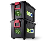 Iris Ohyama, Malle, Boîtes de rangement plastiques, avec couvercle et Cips de fermeture, 110L, Lot de 2, Empilables, Roues, Sans BPA, Grenier, Cabanon, Garage, SIA-110, Noir