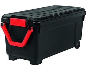 Iris Ohyama, Malle, Boîtes de rangement plastiques, avec couvercle et Cips de fermeture, 170L, A l'unité, Empilables, Roues, Sans BPA, Grenier, Cabanon, Garage, SIA-1000, Noir