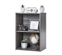 Iris Ohyama, Meuble de Rangement en Bois, bibliothèque 40cm de Largeur, Table de Chevet, 2 Niveaux, Étagère, Meuble, Modulaire, Gris,Salon, Bureau, Chambre, Livres, Assemblage Facile, CX-2