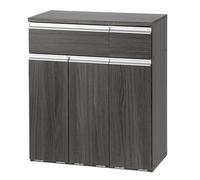 Iris Ohyama - Meuble de Tri Sélectif 3 Compartiments, 45 L, Design Moderne en Bois avec Tiroirs, Rangement pour Déchet Recyclable, Poubelle, pour Cuisine, Bureau, Salle de bain, Chêne Gris, PKT-8670