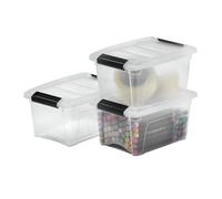 Iris Ohyama, Petite Boite de Rangement avec Couvercle, 5L, Lot de 3, Transparent, Clips de Fermeture, Poignée, Empilable, Organisation Solide & Durable, pour Chambre, Dressing, Bureau, DDNTB-5