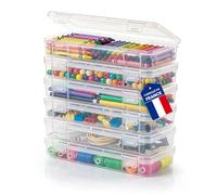 Iris Ohyama, Petite Boite de Rangement avec Couvercle Rabattable, Plastique, 1.5L, Set de 6, Transparent, Empilable, Fermeture à Clip, Pour Puzzle, Lego, Vis, Crayon de Couleurs, Sans BPA, MCC-L