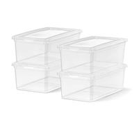 Iris Ohyama, Petite Boite de Rangement Multi-Usages, 5L, Lot de 4, Transparent, Fermeture Facile, Empilable, en Plastique Transparent, pour Vêtement,Etagères, Jouet, Papeterie, Chaussures, CNL-5