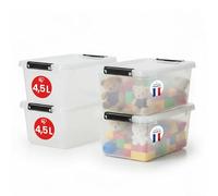 Iris Ohyama, Petite Boite Rangement Plastique avec Couvercle,4.5L, Lot de 4, Transparent, Clips de Fermeture, Poignée, Empilable, Organisation Solide & Durable, pour Chambre, Dressing, Bureau, FTB-4.5