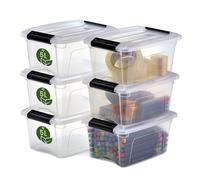 Iris Ohyama, Petite Boite Rangement Plastique avec Couvercle, 5L, Lot de 6, Transparent, 100% en Plastique Recy lips de Fermeture, Poignée, Empilable, Sans BPA, NTB-5