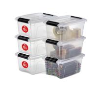 Iris Ohyama, Petite Boite Rangement Plastique avec Couvercle, 5L, Lot de 6, Transparent, Clips de Fermeture, Poignée, Empilable, Organisation Solide & Durable, pour Chambre, Dressing, Bureau, NTB-5