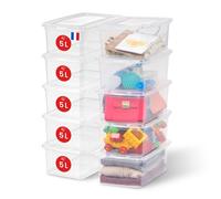 Iris Ohyama, Petites Boites de Rangement Plastique Multi-Usages, 5L, Lot de 10, Transparent, CNL-5E