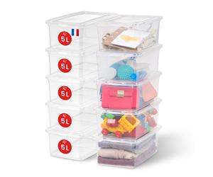 Iris Ohyama, Petites Boites de Rangement Plastique Multi-Usages, 5L, Lot de 10, Transparent, CNL-5E