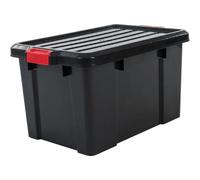 Iris Ohyama, Boîtes de rangement plastique avec couvercle et fermeture à Clips, 50L, Lot de 3, Empilables, Emboîtable, Sans BPA, Grenier, Cabanon, Garage, Garage, SK-450, Noir