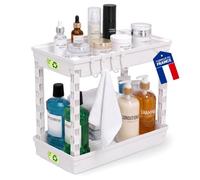 Iris Ohyama, Rangement sous Evier, 2 Niveaux Blanc, TTO-L | Organiseur de cuisine et salle de bain. Étagère de plan de travail amovible pour un gain de place au quotidien