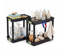 Iris Ohyama, Rangement sous Evier, Tiroirs coulissant 2 Niveaux Noir, TTO-C | Organiseur de cuisine et salle de bain. Étagère de plan de travail amovible pour un gain de place au quotidien