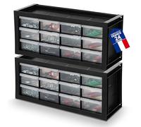 Iris Ohyama, Set de 2 Casiers de Rangement Vis, 12 Grands Tiroirs, DPC-12 | Boite à tiroirs empilable avec fixation Murale, Butée de Tiroir, Polyvalent, Bricolage, sans BPA, Compartiments.