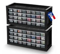 Iris Ohyama, Set de 2 Casiers de Rangement Vis, 32 Tiroirs, Empilable, Fixation Murale, Butée de Tiroir, Polyvalent, Quincaillerie, Bricolage, sans BPA, Compartiments, DPC-32