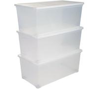 IRIS OHYAMA Set de 3 boîtes de rangement avec couvercle sur roulettes NCBR-70 - 3x 70 L - L71.5 x l39 x H30.5 cm - Transparent