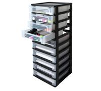 Iris Ohyama, Tour de Rangement Plastique, 10 Petits Tiroirs, Noir, Ouverture Facile, Format A4, A5 & A6, Meuble, Organisateur, pour Bureau, Fourniture Scolaire, Papeterie, Sans BPA, OCH-2100
