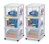 Iris Ohyama, Tour de rangement, 3 Grands Tiroirs, Set de 2, Blanc, KMC-303 | Caisson de bureau et organisateur sur roulettes. Un meuble rangement parfait comme rangement pour espace de travail