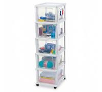 Iris Ohyama, Tour de rangement, 5 Grands Tiroirs, Blanc, KMC-305 | Caisson de bureau et organisateur sur roulettes. Un meuble rangement parfait comme rangement pour espace de travail