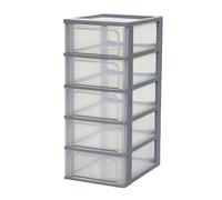 Iris Ohyama, Tour de Rangement Plastique, 5 Tiroirs Moyens, Gris, Ouverture Facile, Format A4, A5 & A6, Meuble, Organisateur, pour Bureau, Fourniture Scolaire, Papeterie, Sans BPA, OCH-2005