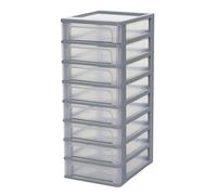 Iris Ohyama, Tour de Rangement Plastique, 8 Tiroirs Compactes, Gris, Ouverture Facile, Format A4, A5 & A6, Meuble, Organisateur, pour Bureau, Fourniture Scolaire, Papeterie, Sans BPA, OCH-2080
