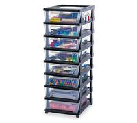 Iris Ohyama, Tour de rangement, 8 Tiroirs Compacts, Noir, KMC-380 | Caisson de bureau et organisateur sur roulettes. Un meuble rangement parfait comme rangement pour espace de travail