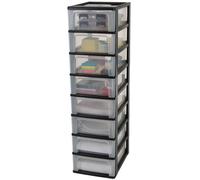 Iris Ohyama, Tour de Rangement Plastique, 8 Tiroirs Moyens, Noir, Ouverture Facile, Format A4, A5 & A6, Meuble, Organisateur, pour Bureau, Fourniture Scolaire, Papeterie, Sans BPA, OCH-2008