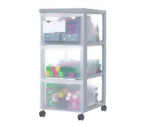 Iris Ohyama, Tour de rangement à Roulettes en Plastique, 3 Grands Tiroirs, Gris, Ouverture Facile, Meuble de Rangement, Papeterie, pour Chambre, Salle de Bain, École & Bureau, Sans BPA, DC-303
