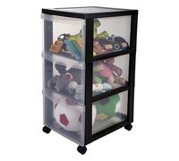 Iris Ohyama, Tour de rangement plastique sur roulettes A4, 3 Grands Tiroirs, Noir, DC-303