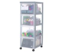 Iris Ohyama, Tour de rangement à Roulettes en Plastique, 4 Grands Tiroirs, Gris, Ouverture Facile, Meuble de Rangement, Papeterie, pour Chambre, Salle de Bain, École & Bureau, Sans BPA, DC-304
