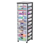 Iris Ohyama, Meuble de rangement, Tour de rangement plastique, Noir, 10 Tiroirs, A4, 4 Roulettes, hauteur 100.5 cm, Papeterie, Chambre, Salle de Bain, Bureau, École, Sans BPA, DDDC-010