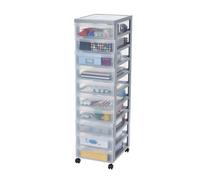 Iris Ohyama, Tour de rangement plastique, 10 tiroirs rangement Bureau de 7L, Poignée incrustrée, 4 roues Amovibles, DC-010, Gris- L29 x P40 x H100.5 cm